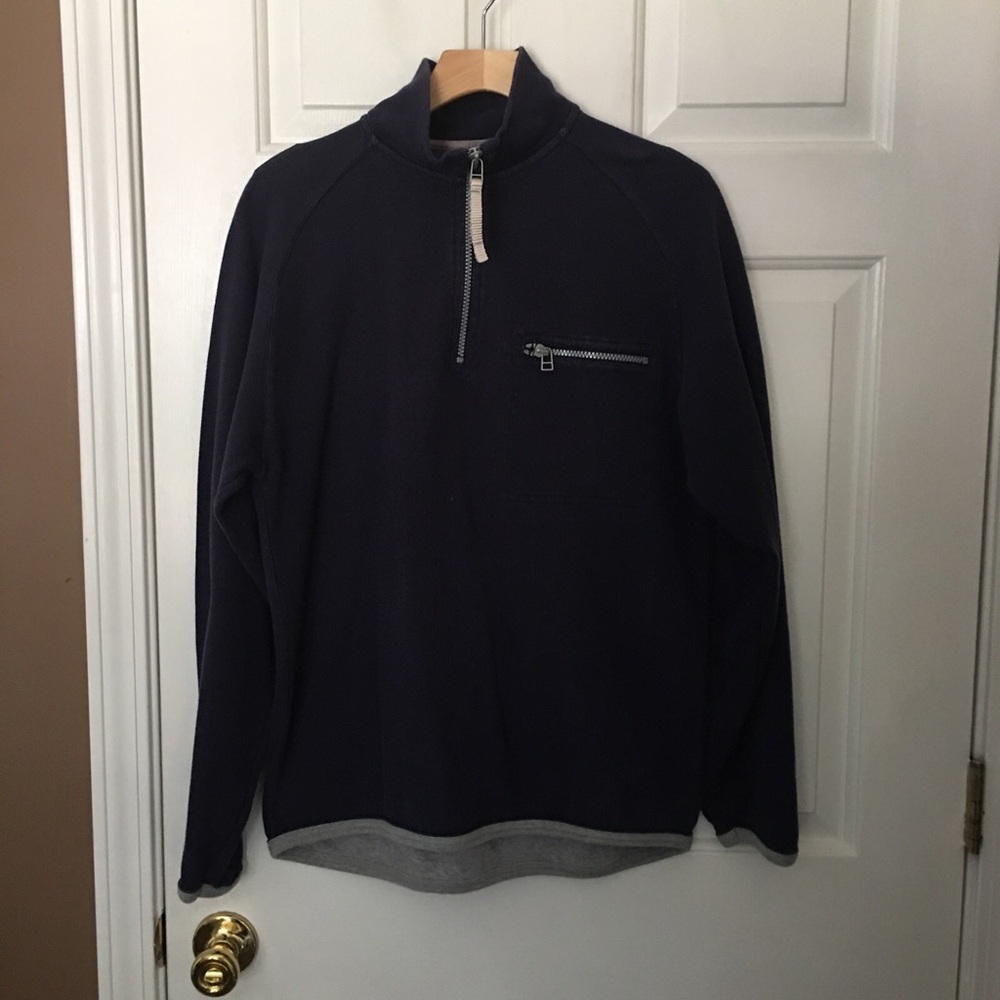 Vintage Women Gap 1/4 Zip Mock Neck Pullover Sweatshirt 90’s Y2K Blue Gray Lg.